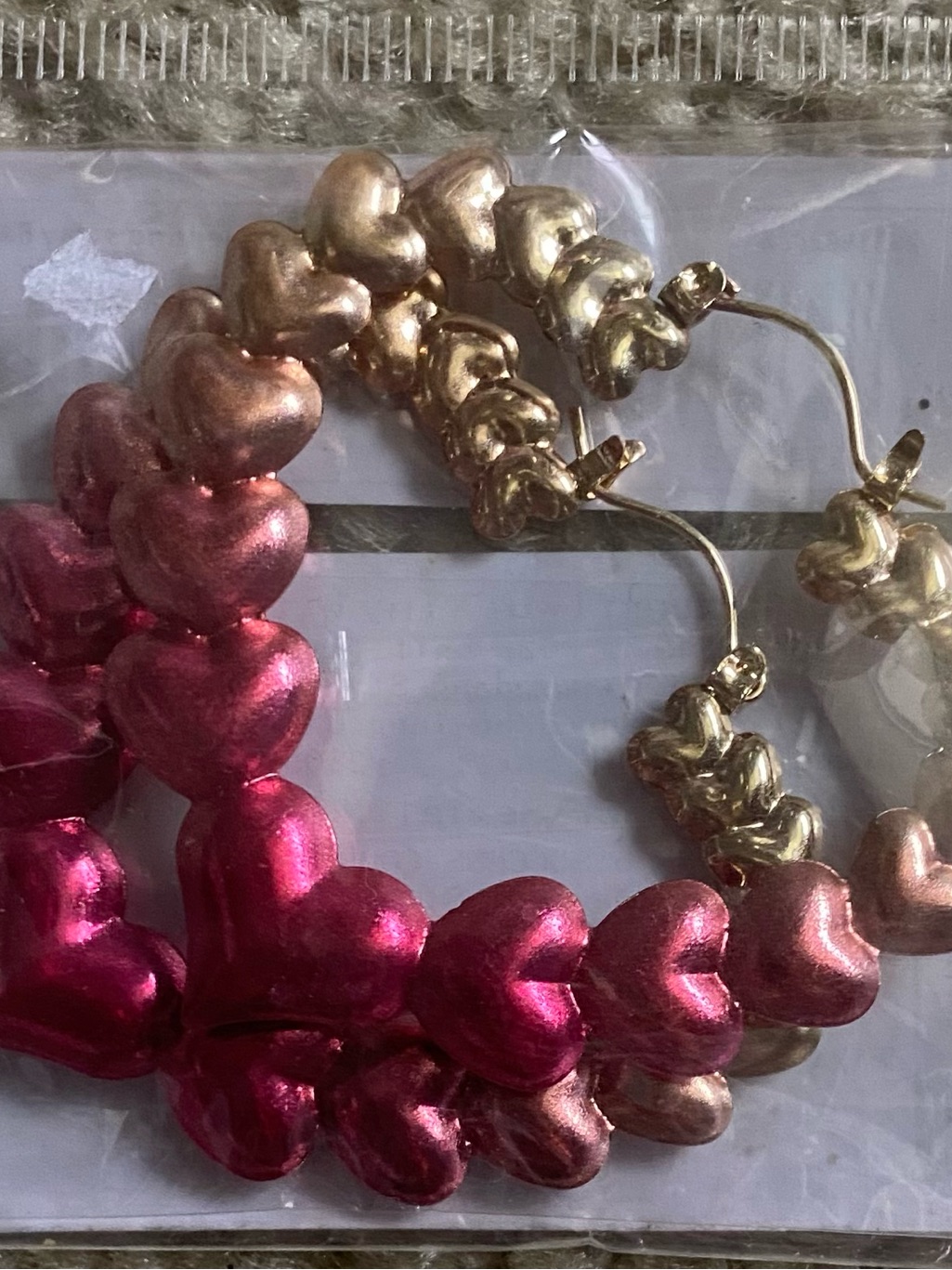 Metallic Heart Hoop Earrings In Pink And Gold